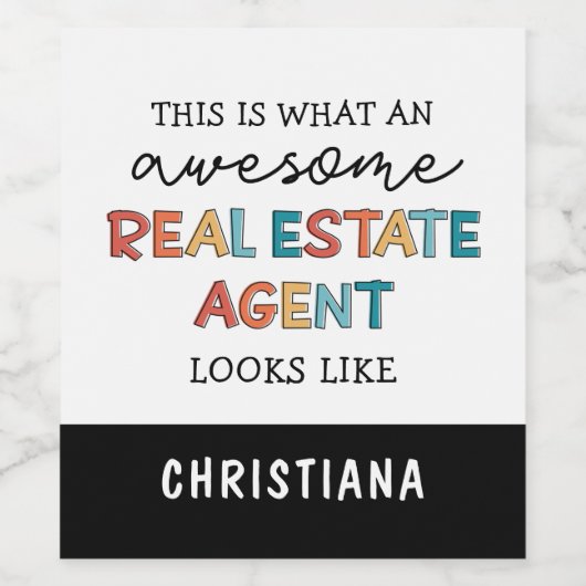 Aangepaste vastgoedagent Funny Geweldige Realtor Wijn Etiket (Enkel label)