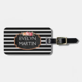 Aangepaste  ventilator | B&W gestreept monogram Bagagelabel (Voorkant horizontaal)