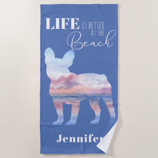 Aangepaste ventilatorkeukenhanddoek met frenchie strandlaken (Voorkant)