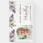 Aangepaste Verjaardag Banner Foto 90e Paarse Bloem (Verticaal)
