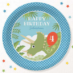 Aangepaste verjaardag Dinosaurus Triceratops Any A Papieren Bordje
