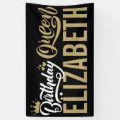 Aangepaste verjaardag koningin zwart en goud geper spandoek (Verticaal)