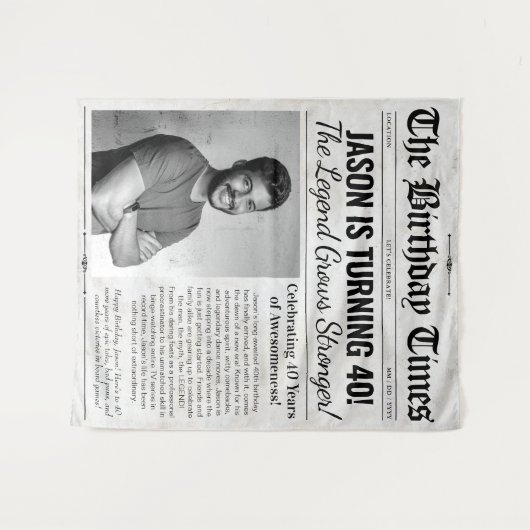 Aangepaste Verjaardag Krant Achtergrond met Foto Wandkleed (Voorkant (horizontaal))