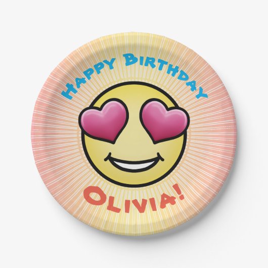 Aangepaste Verjaardag Liefde Emoji Papieren Bordje (Voorkant)