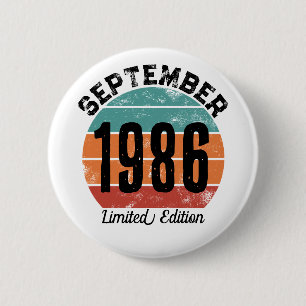Aangepaste verjaardag september 1986 beperkte opla ronde button 5,7 cm