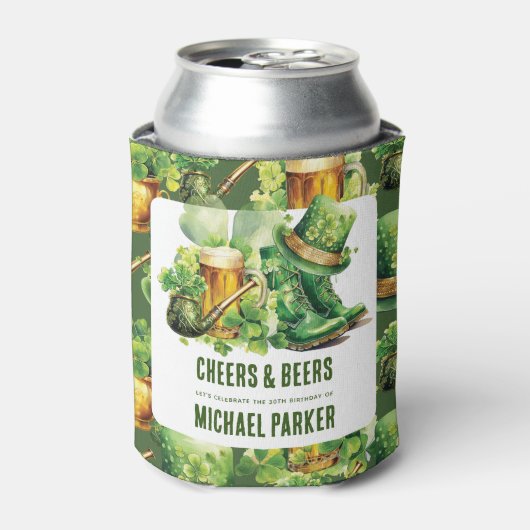 Aangepaste verjaardag St Patrick's Day Cheers Beer Blikjeskoeler (Blikje Voorkant)