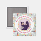 Aangepaste Verjaardag Star Grijs Rood Roze Foto Gr Magneet (Voorkant / Achterkant)