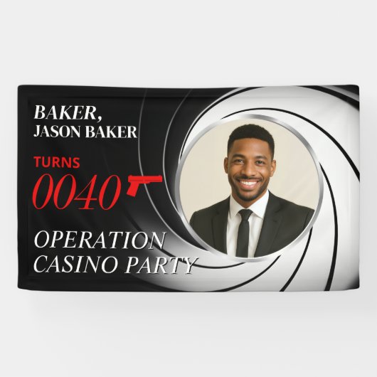 Aangepaste verjaardagsagent foto banner, Tuxedo-fe Spandoek (Horizontaal)