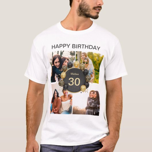Aangepaste verjaardagsballon 4 Fotocollage T-shirt (Voorkant)