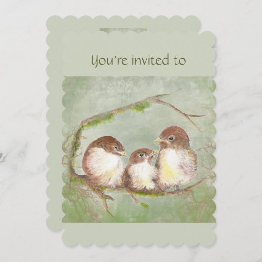 Aangepaste verjaardagsfeest Nodig Sparrow Family B Kaart (Voorkant / Achterkant)