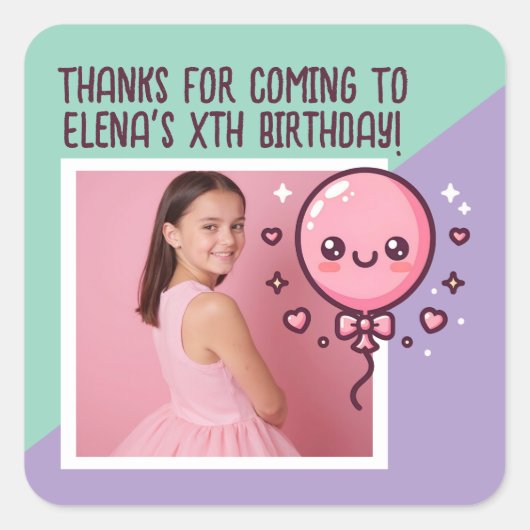 Aangepaste verjaardagsfeest Schattigee ballonfoto Vierkante Sticker (Voorkant)