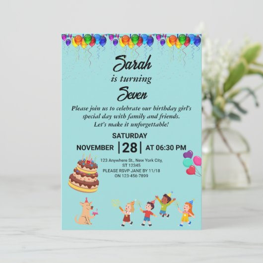 Aangepaste verjaardagsuitnodiging met kleurrijk on kaart (Staand voorkant)