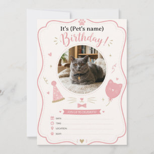 Aangepaste verjaardagsuitnodiging voor katten met kaart
