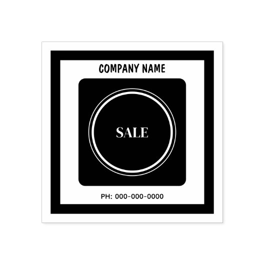 Aangepaste verkooptekst met bedrijfsnaam en telefo 	rubberstempel (Afrduk)