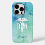 Aangepaste verpleegster RN Aqua Blue Marble Case-Mate iPhone Case (Achterkant)
