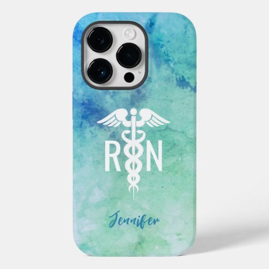 Aangepaste verpleegster RN Aqua Blue Marble Case-Mate iPhone Case (Achterkant)