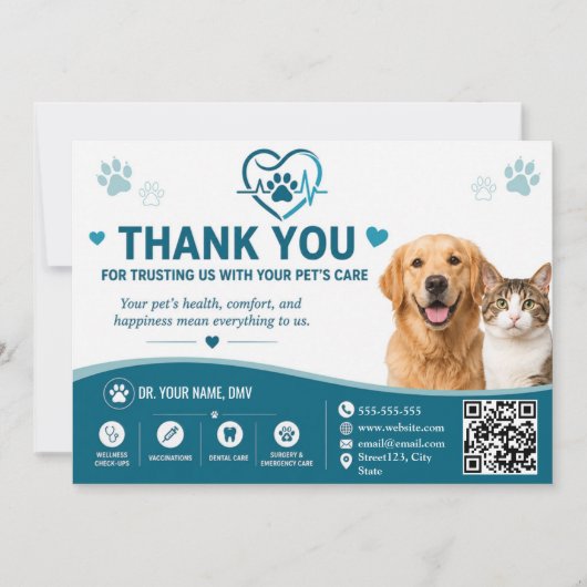 Aangepaste Veterinaire Bedankkaart met QR-code (Voorkant)