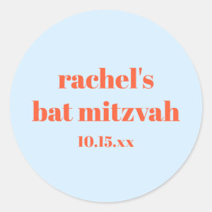 Aangepaste Vette Typografie Blauwe Oranje Bat Mitz Ronde Sticker