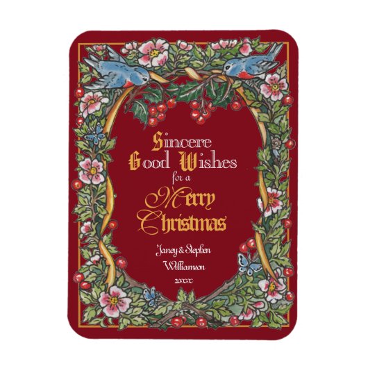 Aangepaste Victoriaans kerstflora Bird Burgundy Magneet (Verticaal)