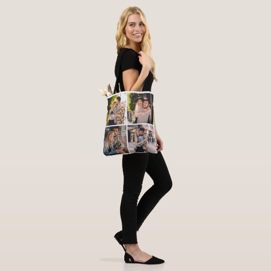 Aangepaste vier foto collage Canvas tas (Op model)