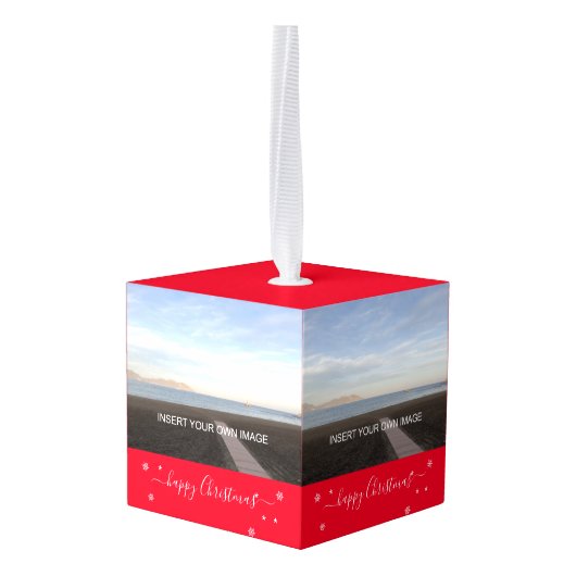 Aangepaste vier kerstfoto's kubus ornament (Achter hoekig)