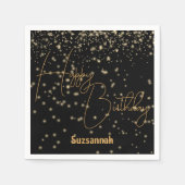 Aangepaste viering gloeiende gouden Confetti op zw Servet (Voorkant)
