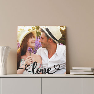 Aangepaste vierkante foto met 'liefde' calligrafie canvas afdruk