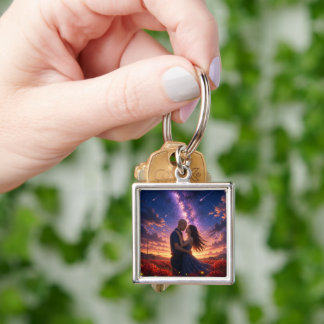 Aangepaste Vierkante Foto Sleutelhanger - Romantis