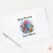 Aangepaste vierkante sticker | Retro octopus naam (Envelop)