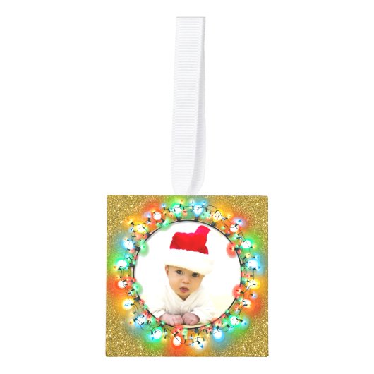 Aangepaste vijf foto Gold Sparkle Kubus Ornament (Voorkant)
