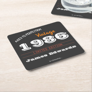 Aangepaste Vintage 1986 40ste verjaardag Retro Vierkante Kartonnen Onderzetter