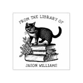 Aangepaste vintage bloem bibliotheek kat 	rubberstempel (Afrduk)
