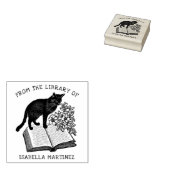 Aangepaste vintage bloem bibliotheek kat 	rubberstempel (Gestempeld)