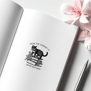 Aangepaste Vintage Bloem Bibliotheek Kat Rubberstempel