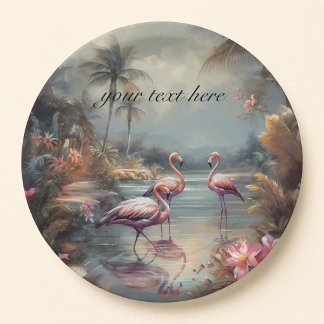 Aangepaste Vintage Flamingo Tropische Lagune Kunst Papieren Bordje