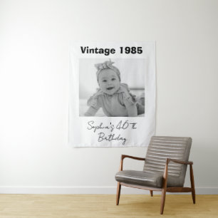 Aangepaste vintage foto 30, 40, 50, 60ste verjaard wandkleed