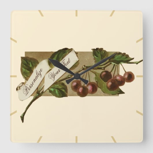 Aangepaste Vintage Kersen Retro Fruit Oude Stijl Vierkante Klok (Voorkant)