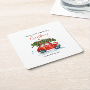 Aangepaste Vintage Kerst Servetten – Rode Auto & B Vierkante Kartonnen Onderzetter