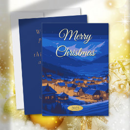 Aangepaste Vintage Kerst Winter Village Gold Folie Feestdagenkaart
