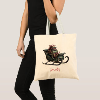 Aangepaste vintage kerstslee met boeken tote bag