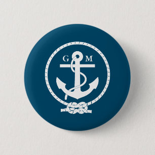 Aangepaste vintage nautische anker en lijn ronde button 5,7 cm