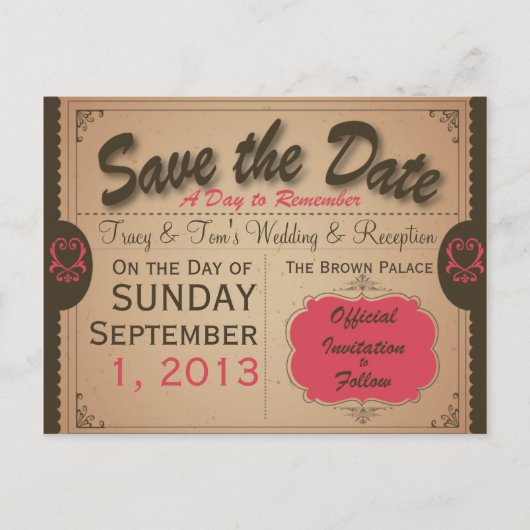 Aangepaste Vintage Save the Date Briefkaart (Voorkant)