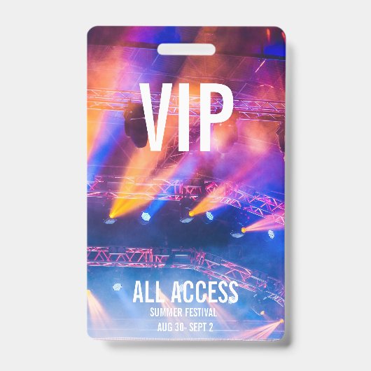 Aangepaste VIP All-Access Concert Event Pass Kleur Badge (Voorkant)