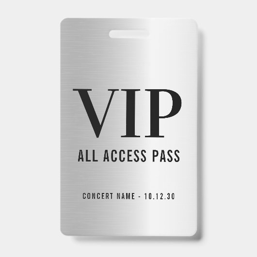 Aangepaste VIP All Access Concert Faux Silver Badge (Voorzijde)