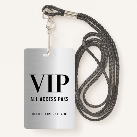 Aangepaste VIP All Access Concert Faux Silver Badge (Voorkant met draagriem)