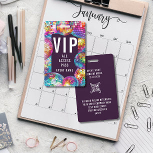 Aangepaste VIP All Access Pass QR Code Disco Ball Badge