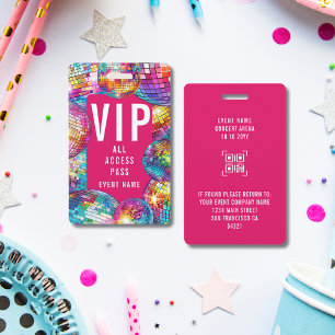 Aangepaste VIP All Access Pass QR Code Disco Ball Badge