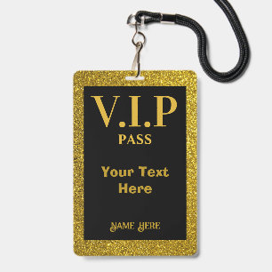 Aangepaste VIP Goud En Zwarte Pas Met Koord Badge