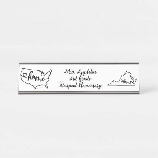 Aangepaste Virginia State US Home Line Art Bureau Naambordje (Voorkant)