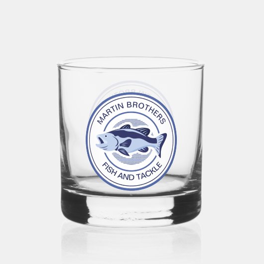 Aangepaste vis en Tackle Shop Blauwe Visser Whisky Glas (Voorkant)